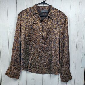 Spectacular Ellen Tracy Linda Allard Size 14 100% Silk Charmeuse Blouse Button